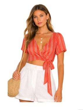 Brand New BEACHGOLD Yellow Striped Wrap Crop Top